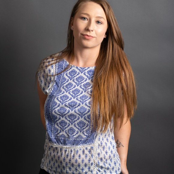 Blue White Mediterranean Blouse by Lucky Brand - Picture 2 of 9